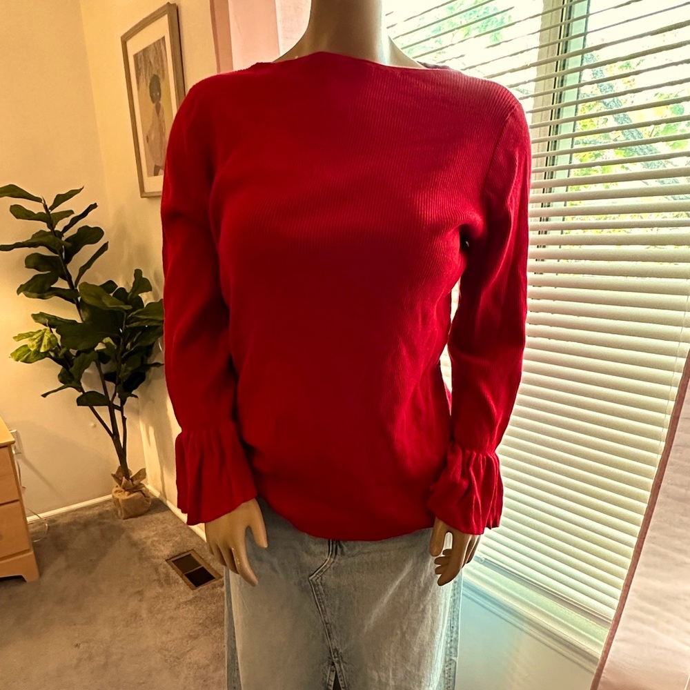 Lauren Ralph Lauren Women's Ribbed Ruffle Cuff Sweater (Red)